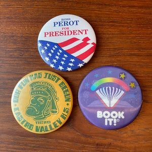 4/$10 VTG pin lot large Book it Castro High Perot